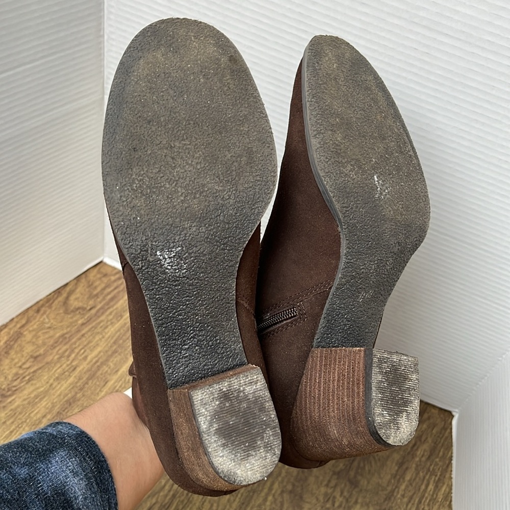 J. Jill Brown Suede Leather Ankle Boots Stacked Heel Brown Booties Size 11 - Picture 9 of 15